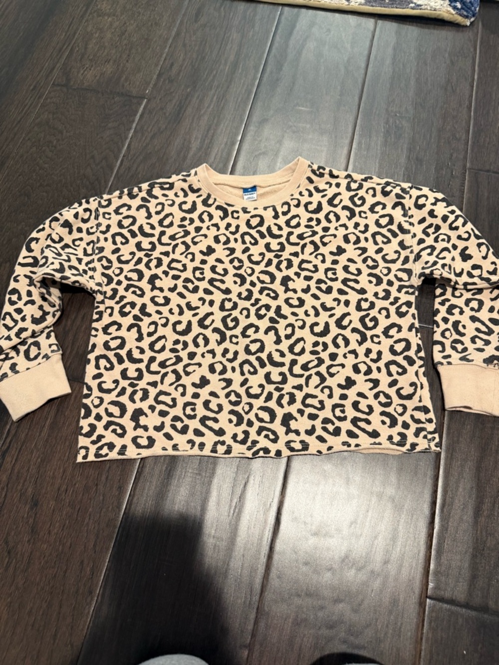 Old Navy Girls Leopard Print Crewneck Sweatshirt - Beige & Black